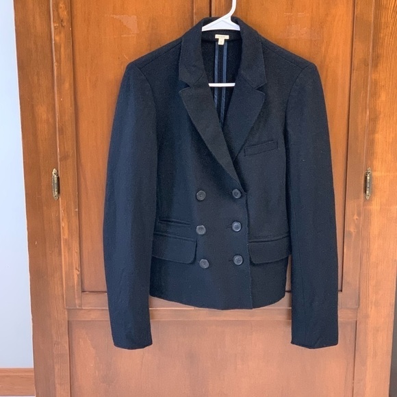 J.Crew black wool blend blazer size 6 rough hem 19 in pit pit L-21-22 - Picture 1 of 7